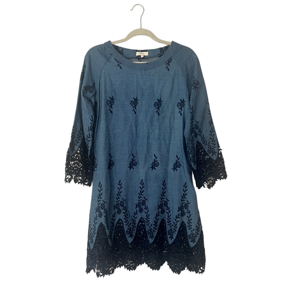 Blue Dress with Black Lace Trim